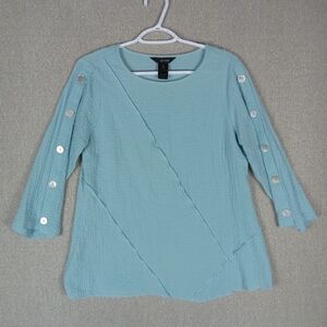 Ali Miles Tunic Top Size Petite Small Light Aqua Gauzy Scoop Neck 3/4 Sleeve